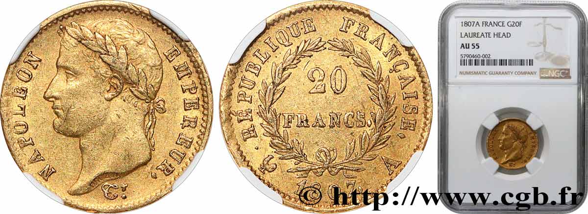 20 francs or Napoléon tête laurée, République française 1807 Paris F.515/1 SUP55 NGC