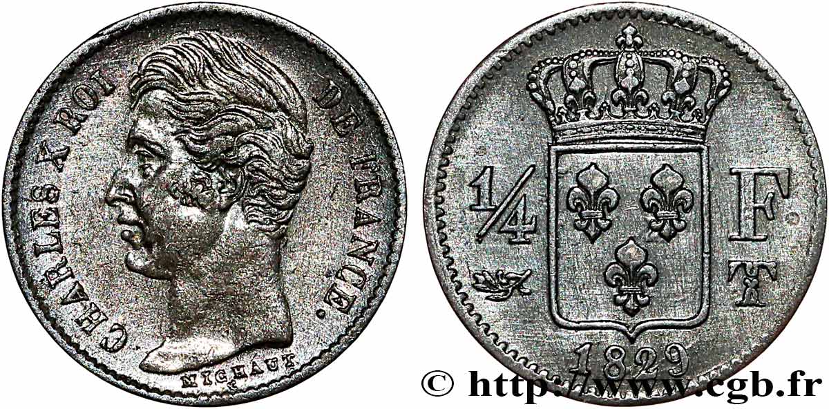 1/4 franc Charles X 1829 Nantes F.164/37 AU53 