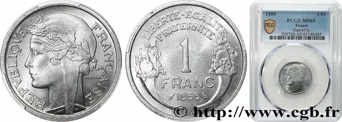 1 franc Morlon, légère 1959  F.221/23 ST65 PCGS