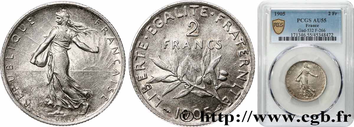 2 francs Semeuse 1905  F.266/9 SUP55 PCGS