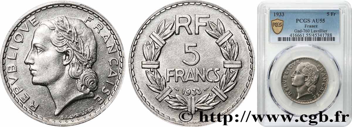 5 francs Lavrillier, nickel 1933  F.336/2 SUP55 PCGS