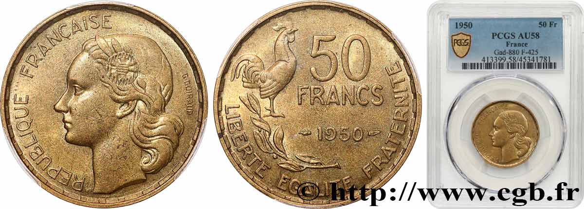 50 francs Guiraud 1950  F.425/3 SPL58 PCGS