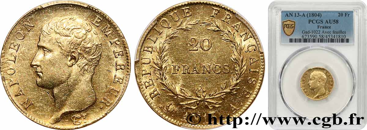 20 francs or Napoléon tête nue, Calendrier révolutionnaire 1805 Paris F.512/1 SUP58 PCGS
