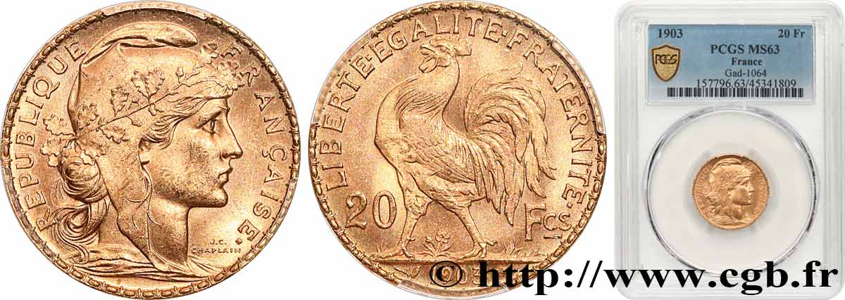 20 francs or Coq, Dieu protège la France 1903 Paris F.534/8 MS63 PCGS