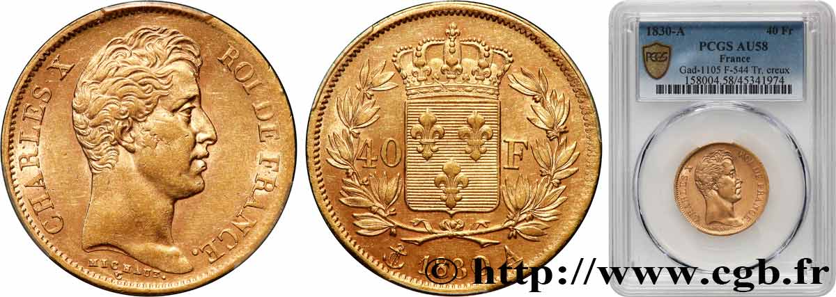 40 francs or Charles X, 2e type 1830 Paris F.544/5 SPL58 PCGS