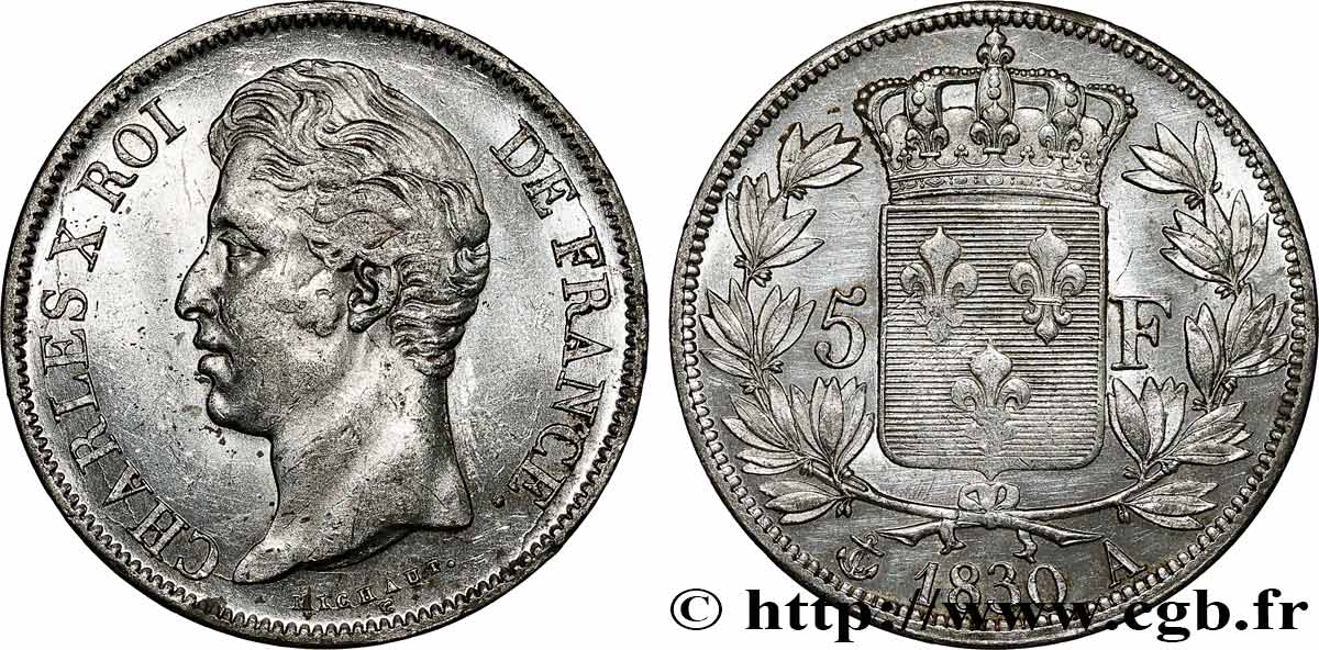 5 francs Charles X, 2e type 1830 Paris F.311/40 MBC/EBC 