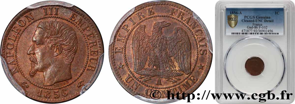 Un centime Napoléon III, tête nue 1856 Paris F.102/26 SUP+ PCGS