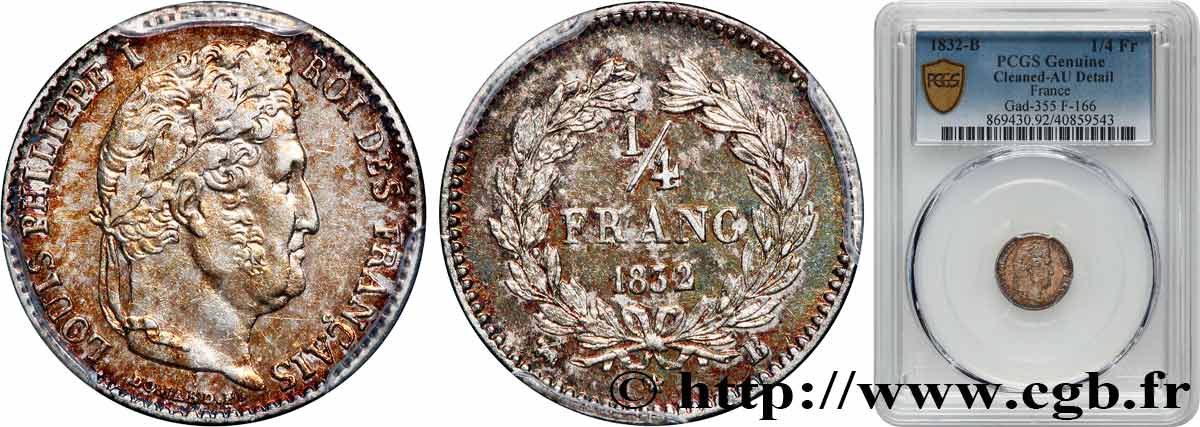 1/4 franc Louis-Philippe 1832 Rouen F.166/16 XF PCGS