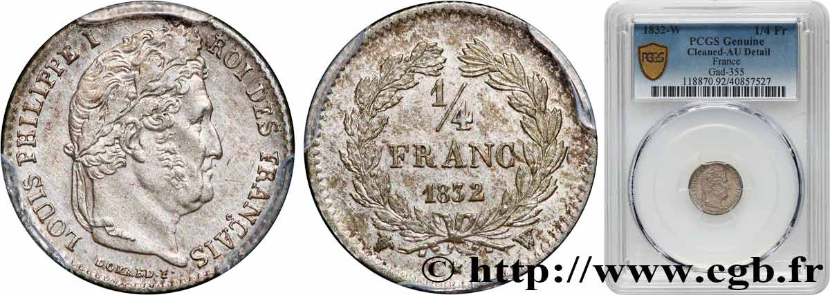 1/4 franc Louis-Philippe 1832 Lille F.166/28 TTB+ PCGS