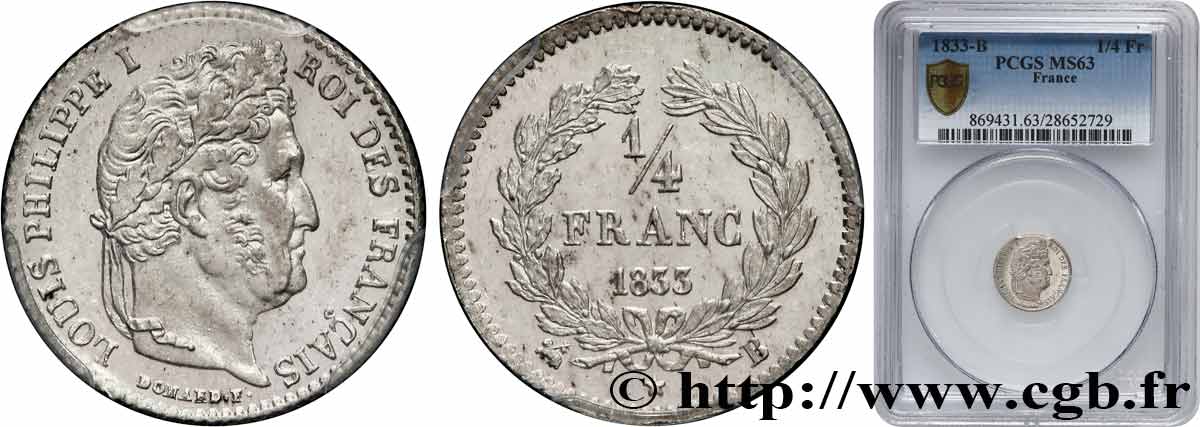 1/4 franc Louis-Philippe 1833 Rouen F.166/31 SPL63 PCGS