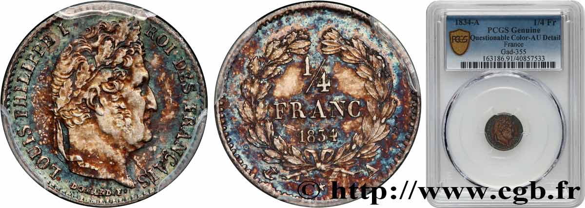 1/4 franc Louis-Philippe 1834 Paris F.166/37 MBC+ PCGS