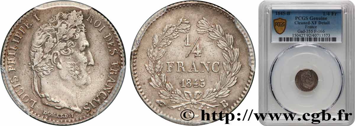 1/4 franc Louis-Philippe 1845 Rouen F.166/103 TTB PCGS