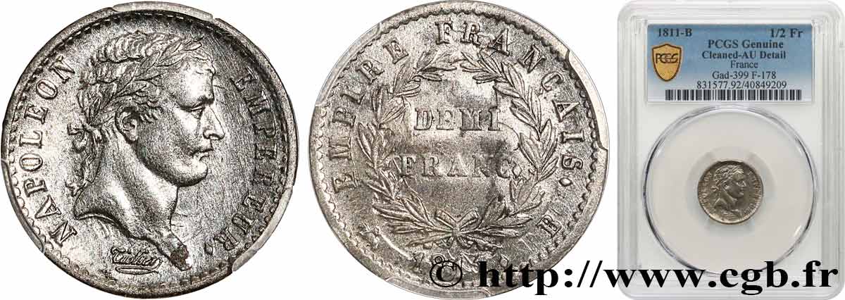Demi-franc Napoléon Ier tête laurée, Empire français 1811 Rouen F.178/22 q.SPL PCGS