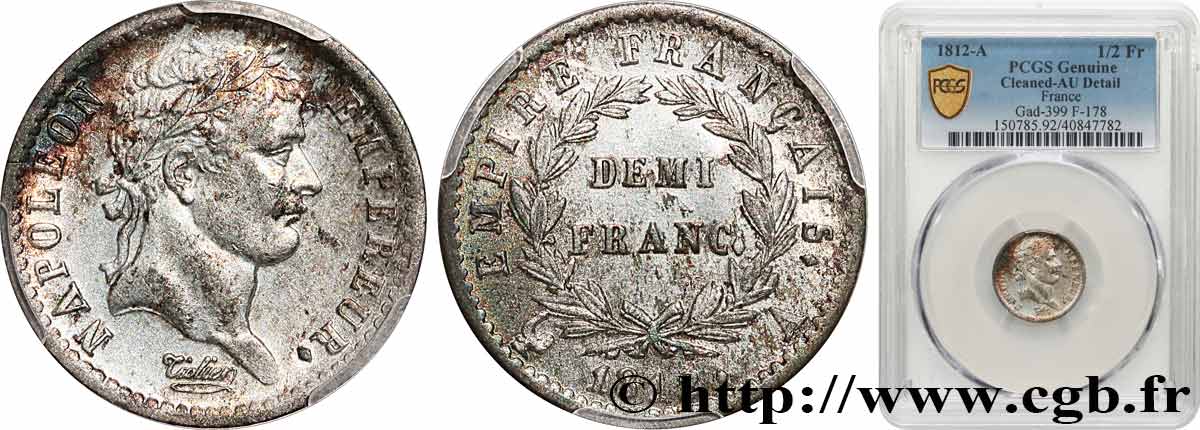 Demi-franc Napoléon Ier tête laurée, Empire français 1812 Paris F.178/35 fVZ PCGS