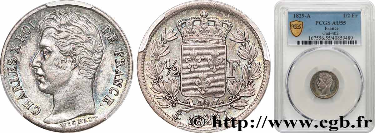 1/2 franc Charles X 1829 Paris F.180/37 SUP55 PCGS