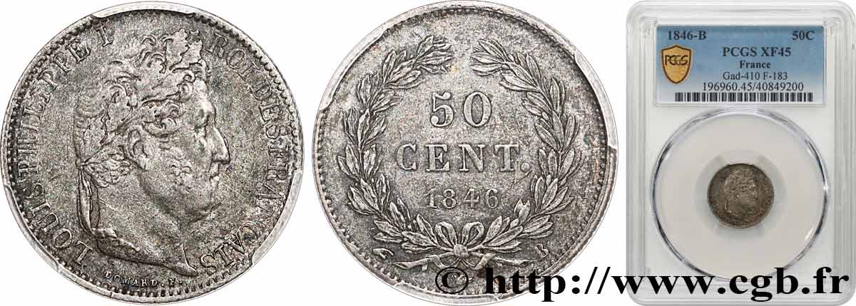 50 centimes Louis-Philippe 1846 Rouen F.183/8 TTB45 PCGS