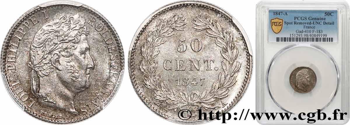 50 centimes Louis-Philippe 1847 Paris F.183/13 MS PCGS