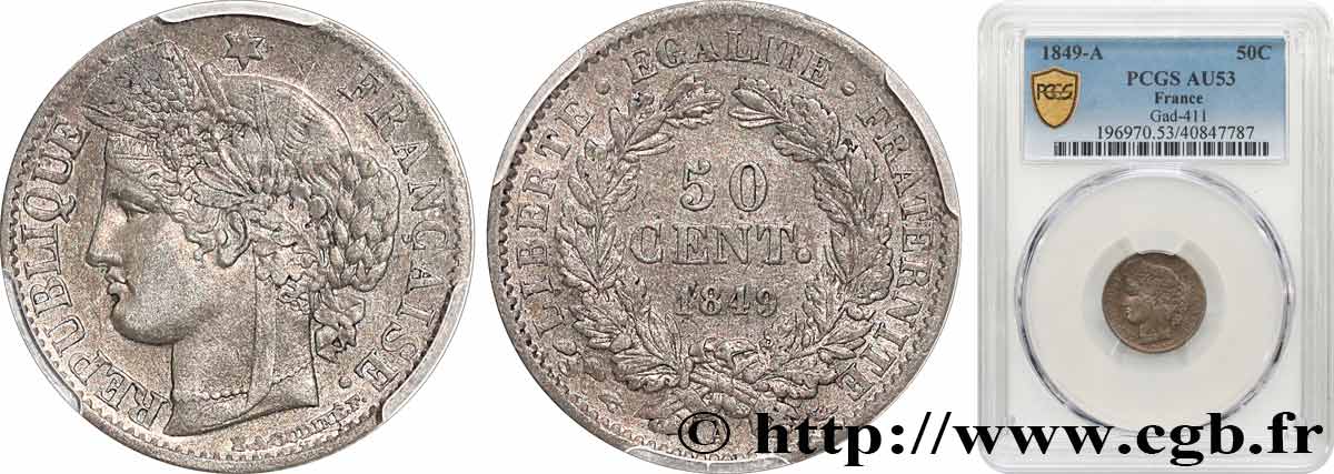 50 centimes Cérès, IIe République 1849 Paris F.184/1 TTB53 PCGS