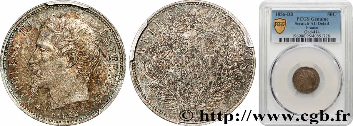 50 centimes Napoléon III, tête nue 1856 Strasbourg F.187/6 MBC+ PCGS