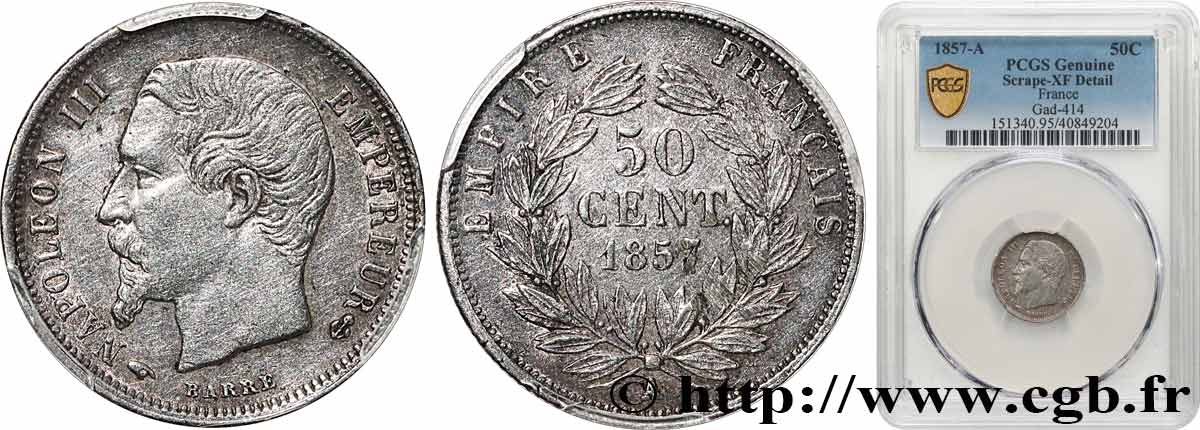 50 centimes Napoléon III, tête nue 1857 Paris F.187/8 MBC PCGS