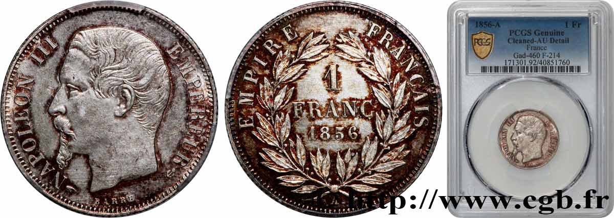 1 franc Napoléon III, tête nue 1856 Paris F.214/6 fVZ PCGS