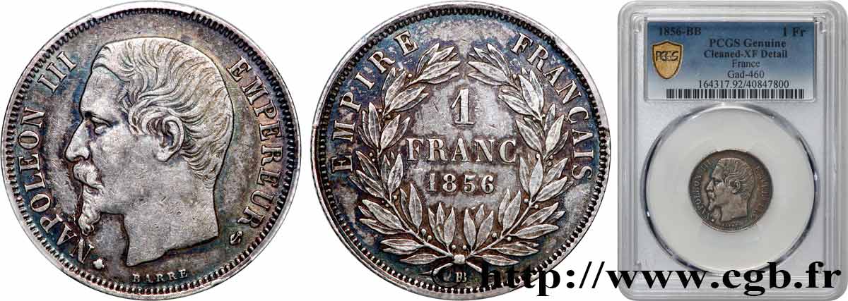 1 franc Napoléon III, tête nue  1856 Strasbourg F.214/7 TTB PCGS