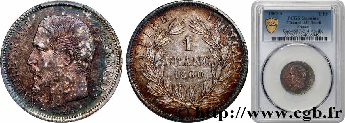 1 franc Napoléon III, tête nue 1860 Paris F.214/15 TTB+ PCGS