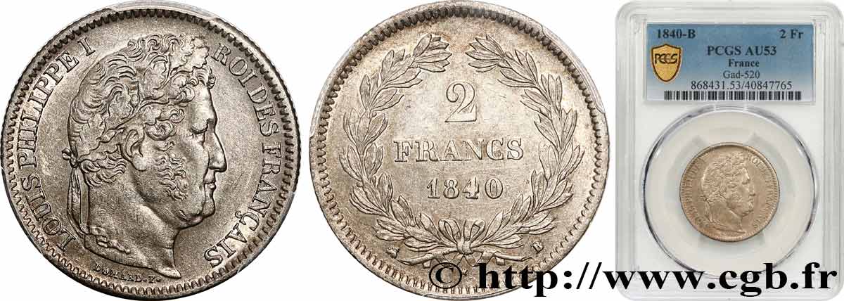 2 francs Louis-Philippe 1840 Rouen F.260/77 SS53 PCGS