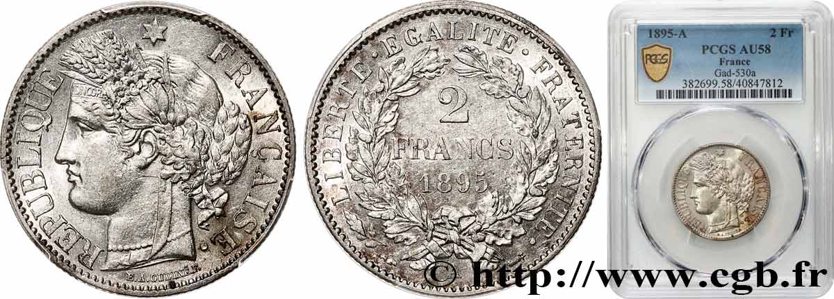 2 francs Cérès, avec légende 1895 Paris F.265/17 AU58 PCGS