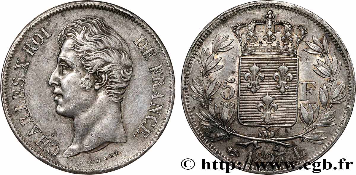 5 francs Charles X, 2e type 1827 Bayonne F.311/8 TTB+ 