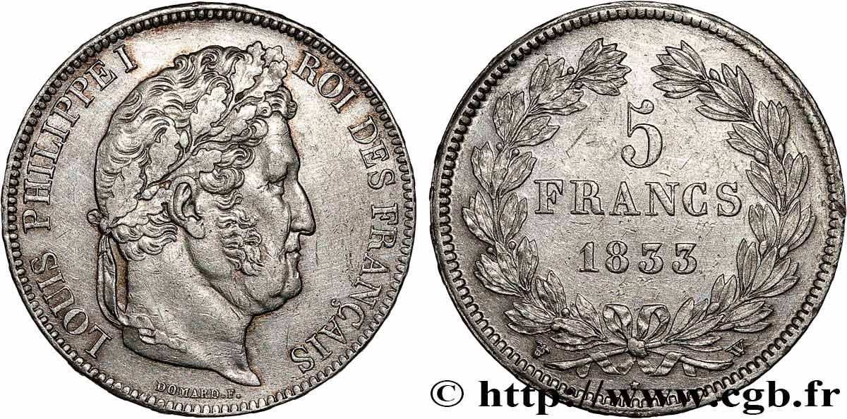 5 francs IIe type Domard 1833 Lille F.324/28 TTB+ 