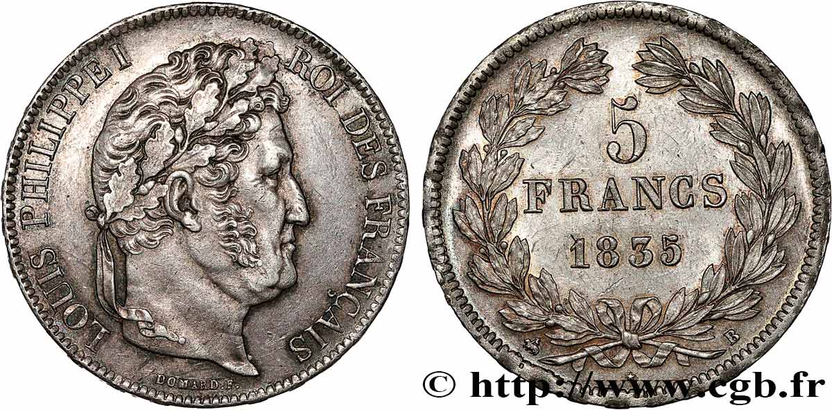 5 francs IIe type Domard 1835 Rouen F.324/43 AU53 