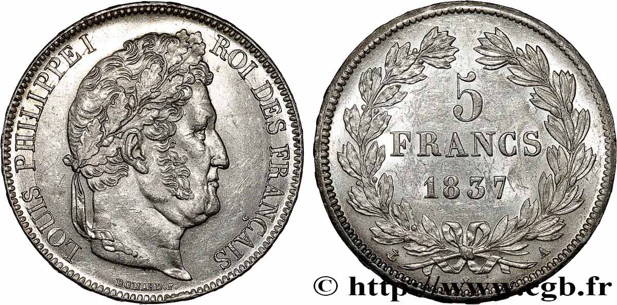 5 francs IIe type Domard 1837 Paris F.324/61 SPL 