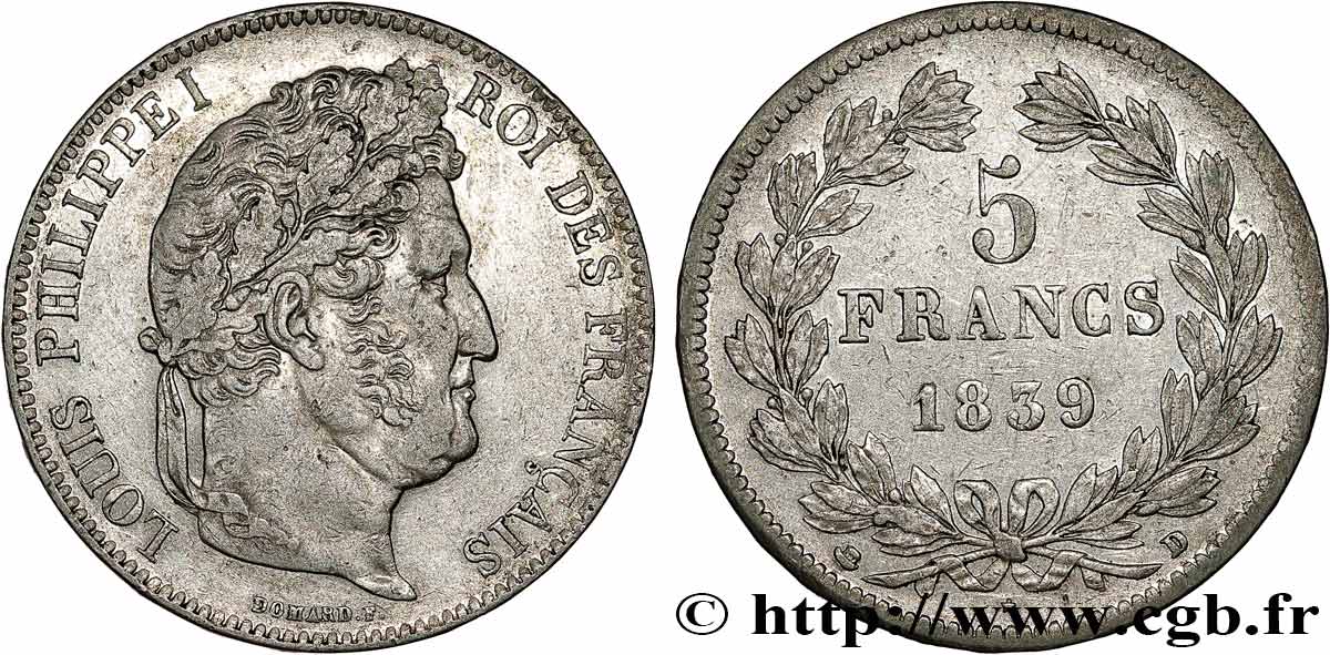 5 francs IIe type Domard 1839 Lyon F.324/78 TTB 