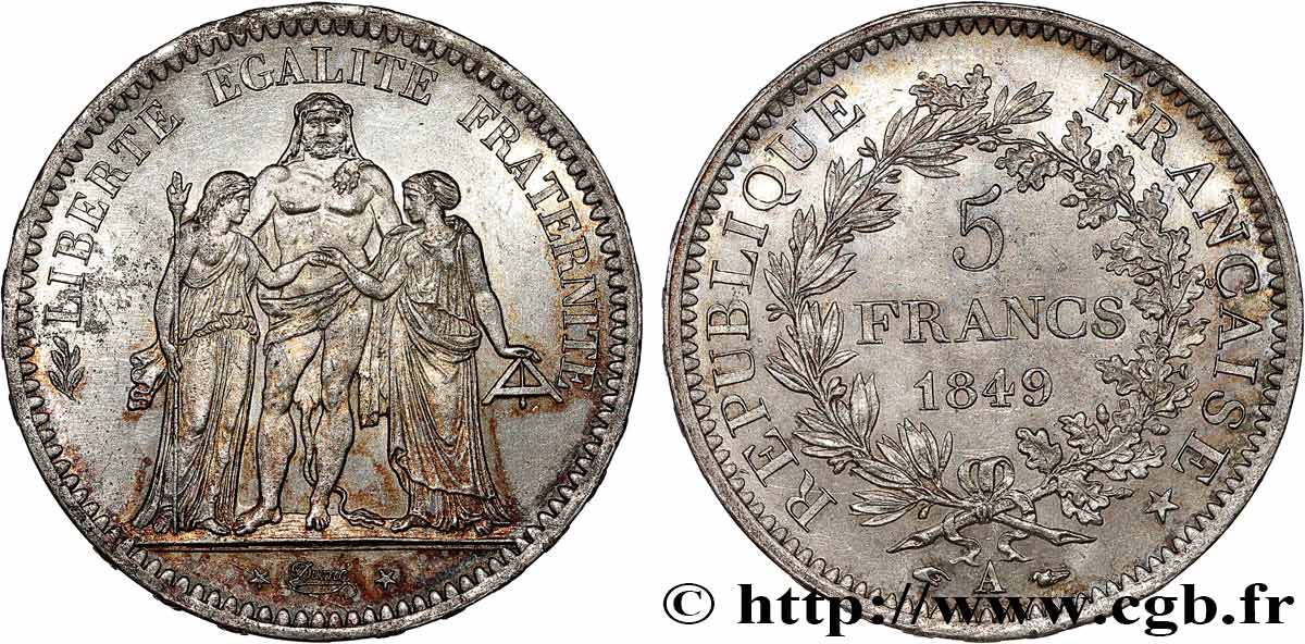 5 francs Hercule, IIe République 1849 Paris F.326/5 VZ 