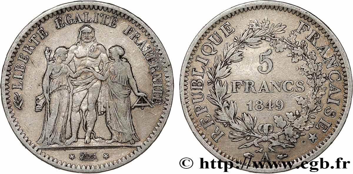 5 francs Hercule, IIe République 1849 Paris F.326/5 VF 