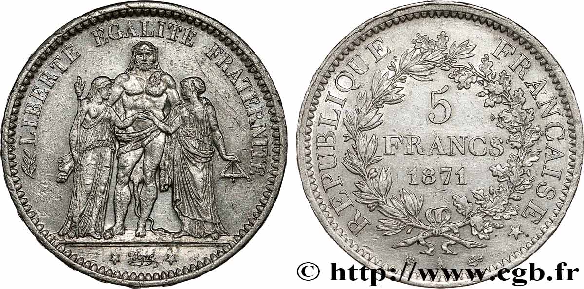 5 francs Hercule, dite “Camélinat” 1871 Paris F.334/3 fVZ 