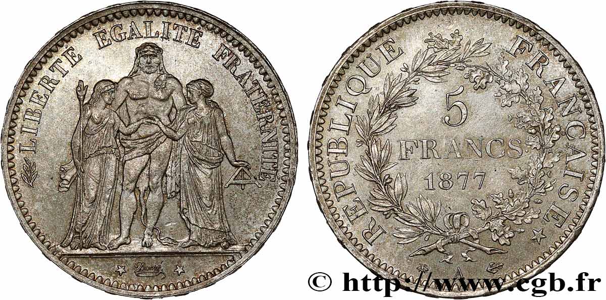 5 francs Hercule 1877 Paris F.334/19 AU55 