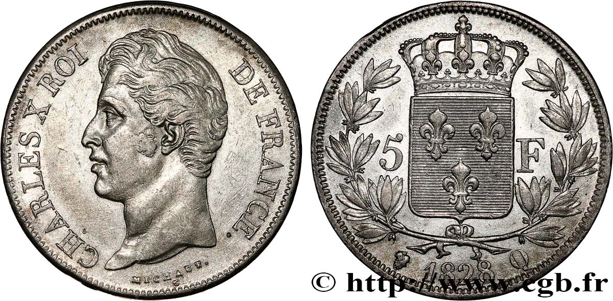 5 francs Charles X, 2e type 1828 Perpignan F.311/24 XF 
