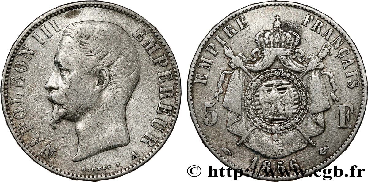 5 francs Napoléon III, tête nue 1856 Paris F.330/6 TB 