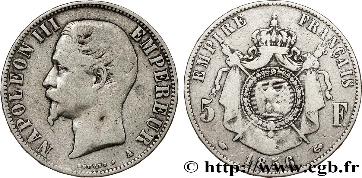 5 francs Napoléon III, tête nue 1856 Paris F.330/6 TB 