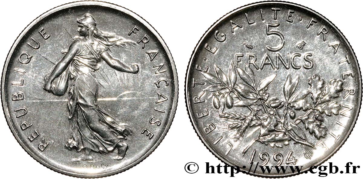 5 francs Semeuse, nickel, Brillant Universel 1994 Pessac F.341/30 ST65 