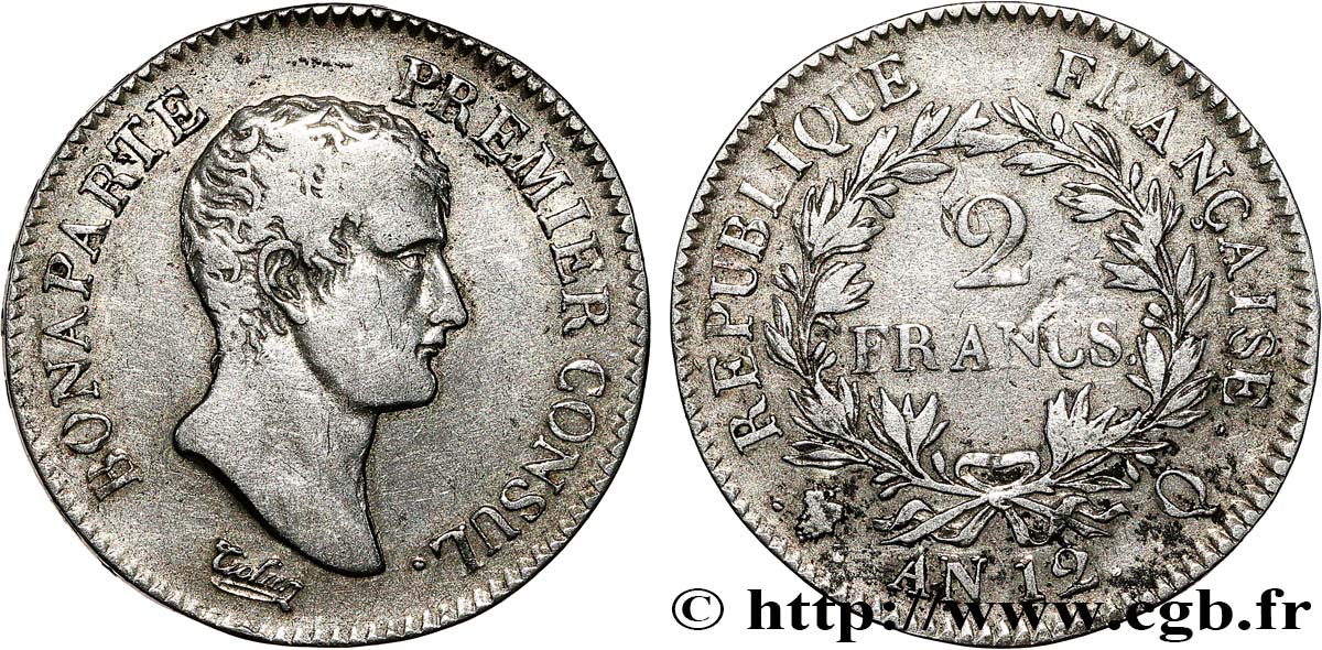 2 francs Bonaparte Premier Consul 1804 Perpignan F.250/11 TB+ 