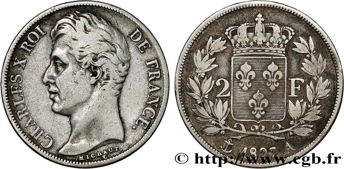 2 francs Charles X 1827 Paris F.258/24 VF 