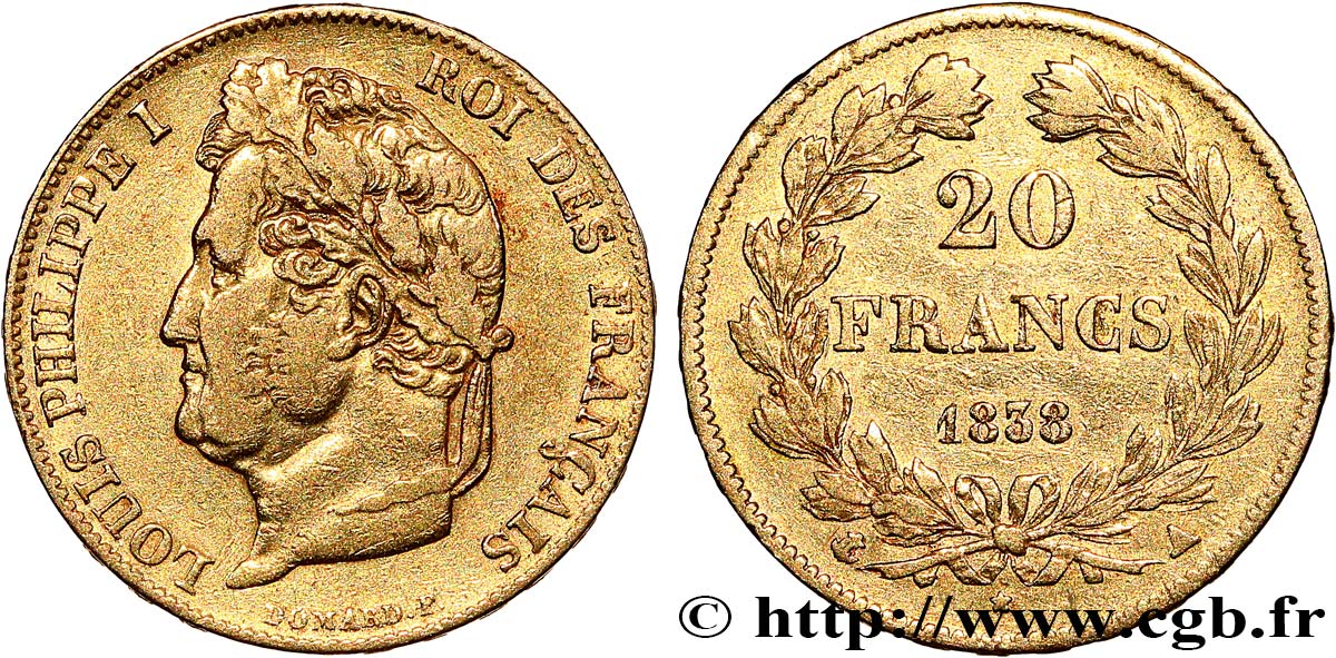 20 francs or Louis-Philippe, Domard 1838 Paris F.527/18 q.BB 