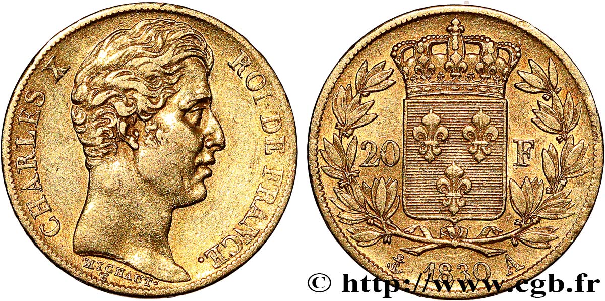 20 francs or Charles X, matrice du revers à quatre feuilles et demie 1830 Paris F.520/12 BB 