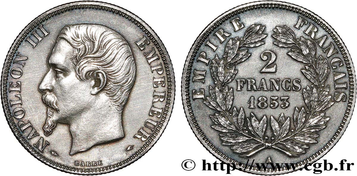 2 francs Napoléon III, tête nue 1853 Paris F.262/1 EBC 