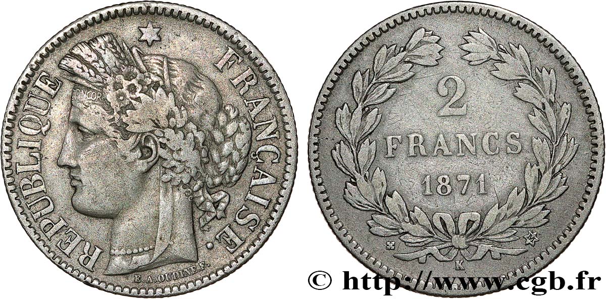 2 francs Cérès, sans légende 1871 Bordeaux F.264/4 TB 