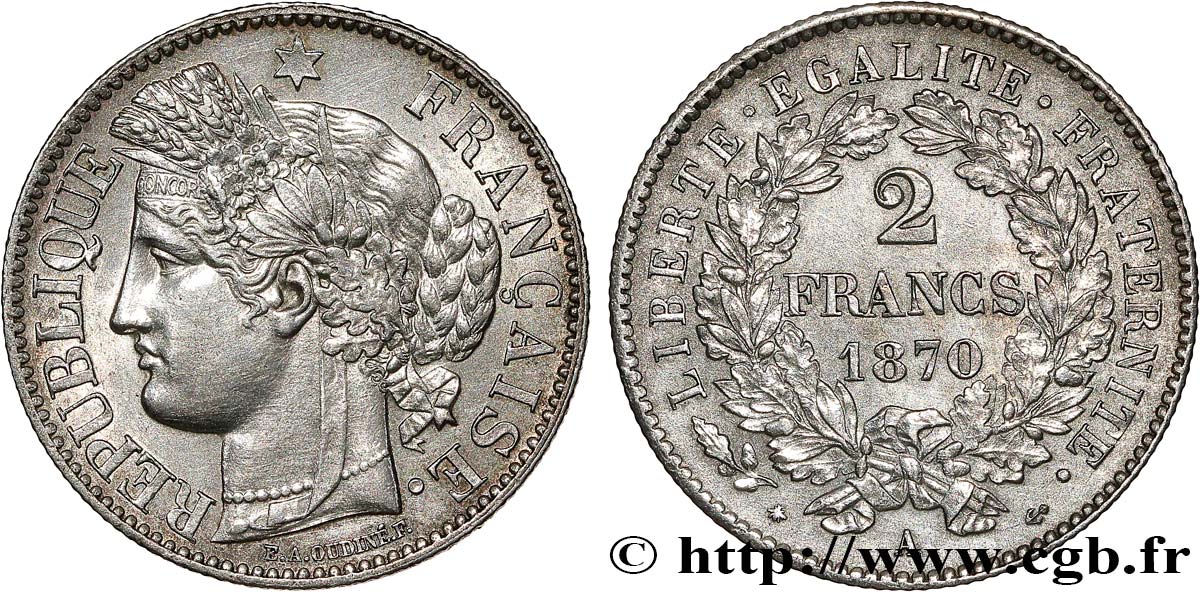 2 francs Cérès, avec légende 1870 Paris F.265/1 SUP 