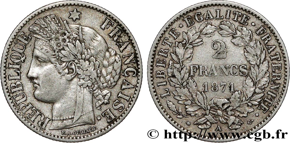 2 francs Cérès, avec légende 1871 Paris F.265/4 XF 